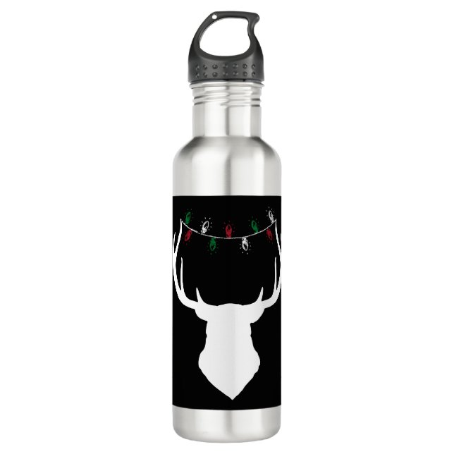 Deer Head With Christmas Lights On Antlers 710 Ml Water Bottle (Front)