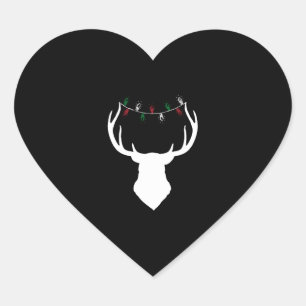 Deer Head With Christmas Lights On Antlers Heart Sticker