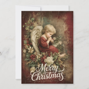 Deer Head with Holly Wreath & Aged Parchment Holiday Card