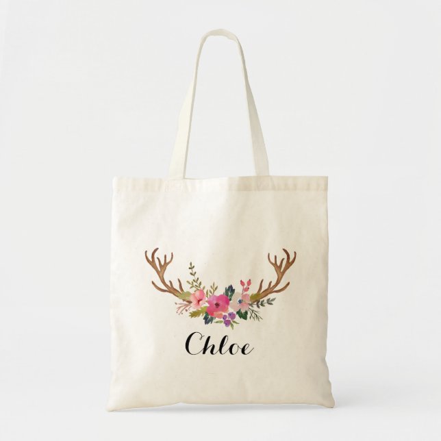deer horn Floral bridesmaid Personalised Tote Bag (Front)