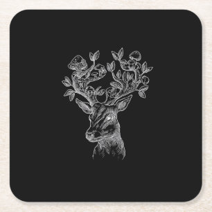 Deer Horn Mushroom Cottage Goblincore Vintage Aes Square Paper Coaster