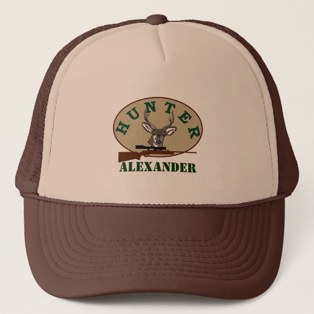 Deer Hunter and Rifle Personalised Trucker Hat (Front)