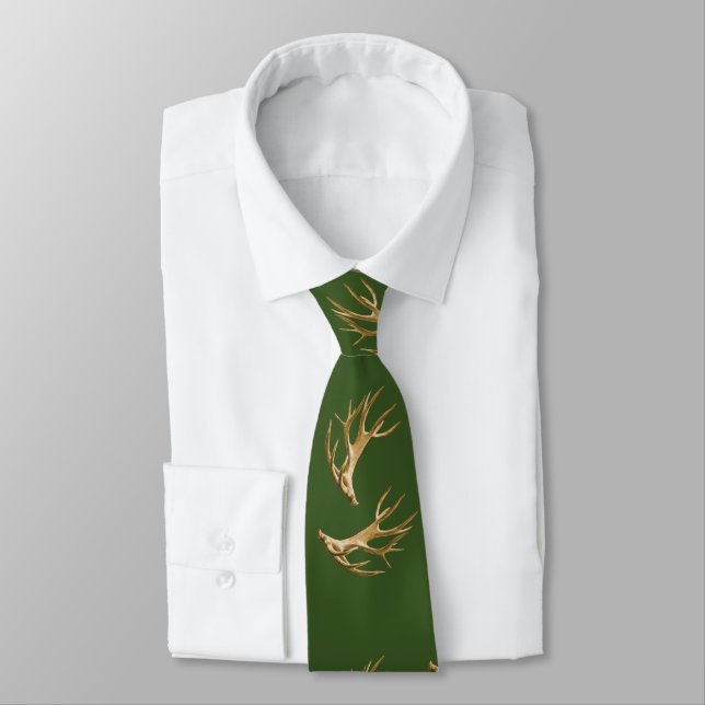 Deer Hunter Antlers Forest Green Tie (Tied)