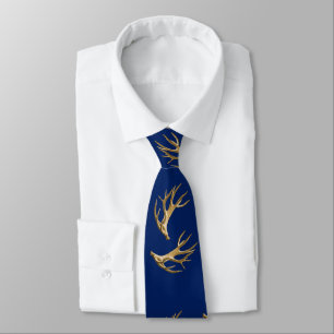 Deer Hunter Antlers Navy Blue Tie