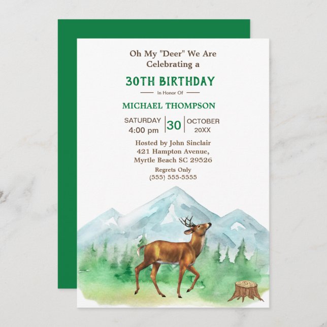 Deer Hunter Any Age Birthday Invitation (Front/Back)