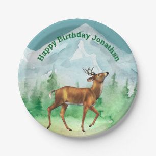 Deer Hunter Birthday Woodland Paper Plate