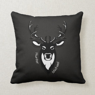 Deer Hunter Black And White Pillow