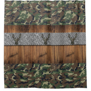 Deer Hunter Cabin in the Woods Camo Boys Bathroom Shower Curtain