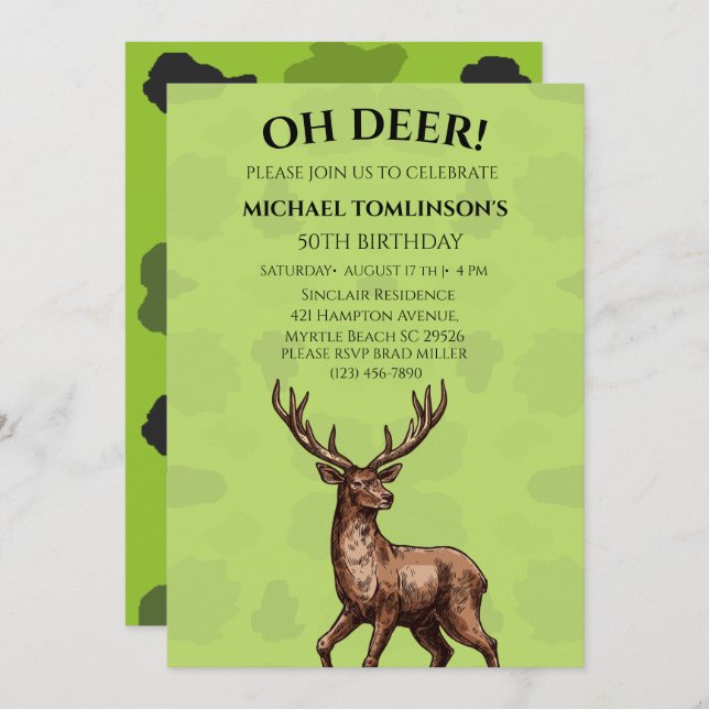 Deer Hunter Camouflage Birthday Invitation (Front/Back)