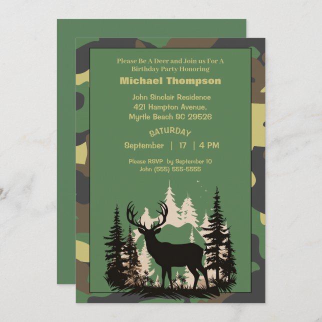 Deer Hunter Camouflage Birthday Invitation (Front/Back)
