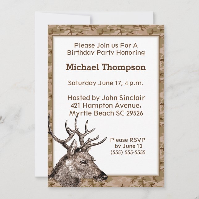 Deer Hunter Camouflage Birthday Invitation (Front)