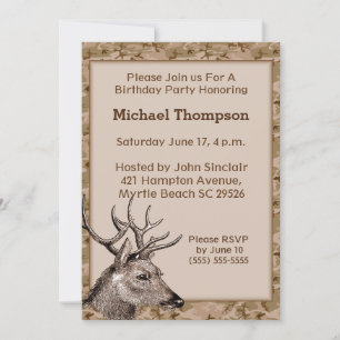 Deer Hunter Camouflage Birthday Invitation