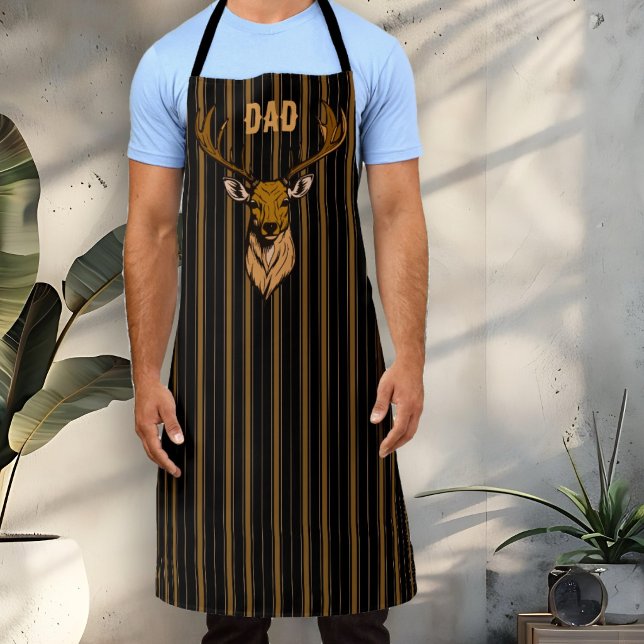 Deer Hunter Dad or Name Black Stripes Apron (Creator Uploaded)