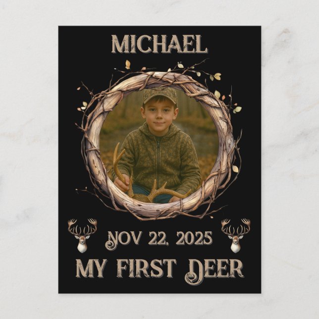 Deer Hunter First Buck Photo Date Name Keepsake Postcard (Front)