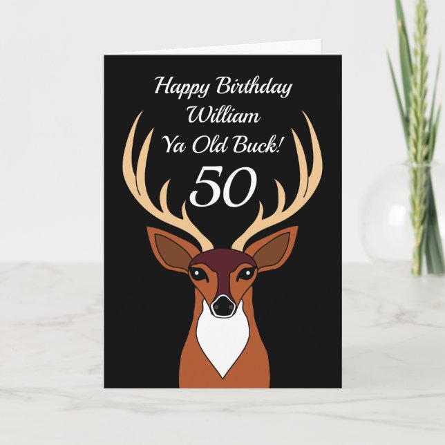 Deer Hunter Funny Old Buck 50th Birthday Card (Front)
