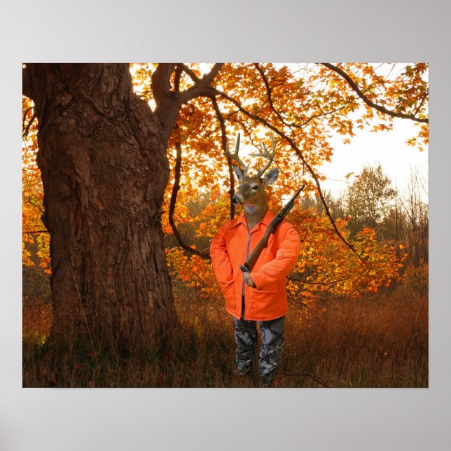 Deer Hunter in Autumn Woods Poster (Front)