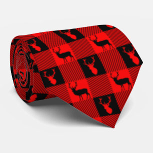 Deer Hunter Stag Head Lumberjack Buffalo Plaid Tie