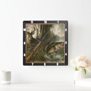 Deer Hunter Wildlife Forest Square Wall Clock