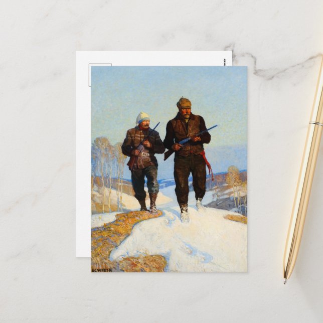 Deer Hunters by Newell Convers Wyeth Holiday Postcard (Front/Back In Situ)