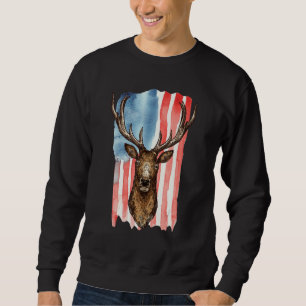 Deer Hunters Deer On American Flag Distressed Vint Sweatshirt