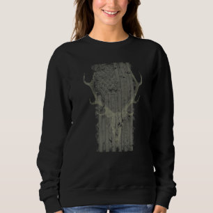 Deer Hunters Deer Skull On American Flag Distresse Sweatshirt
