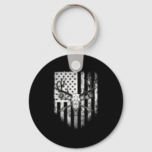 Deer Hunters Deer Skull on American Flag Key Ring