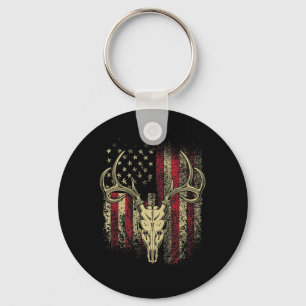Deer Hunters Deer Skull on American Flag  Key Ring