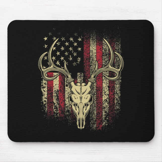Deer Hunters Deer Skull on American Flag  Mouse Pad (Front)