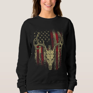 Deer Hunters Deer Skull on American Flag Sweatshirt