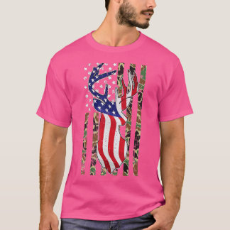 Deer Hunting 4th Of July American Flag Camo Patrio T-Shirt