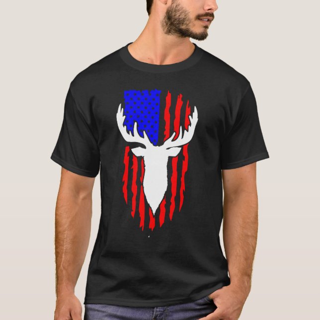 Deer Hunting American Flag 4th of July Patriotic U T-Shirt (Front)