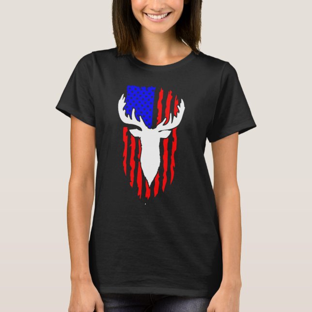 Deer Hunting American Flag 4th of July Patriotic U T-Shirt (Front)