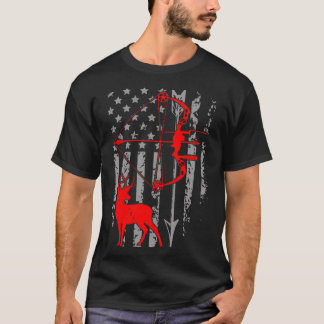 Deer Hunting American Flag Bow Hunting Patriotic H T-Shirt