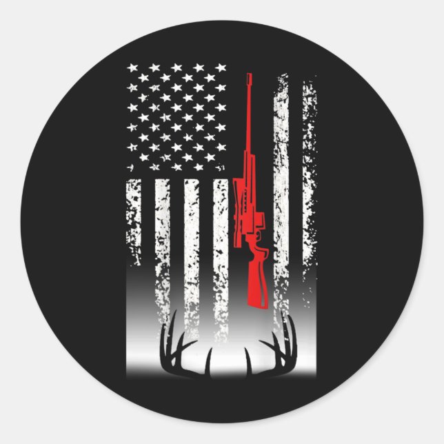 Deer hunting American Flag Hunting Classic Round Sticker (Front)