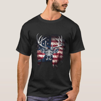 Deer Hunting American Flag Patriotic Hunter Whitet T-Shirt