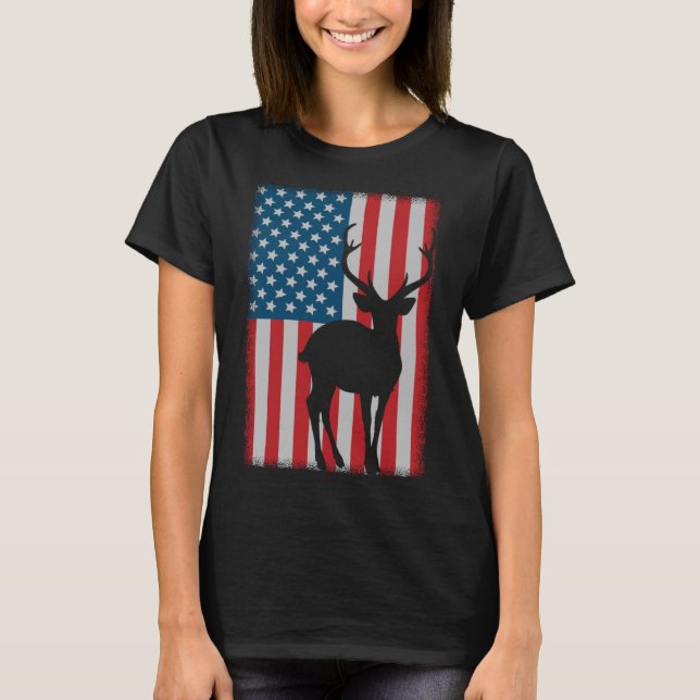 Deer Hunting American Flag T-Shirt (Front)
