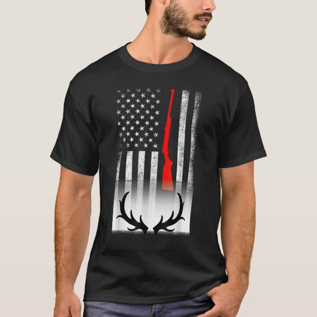 Deer Hunting American Flag USA Proud Hunter 4th Of T-Shirt (Front)