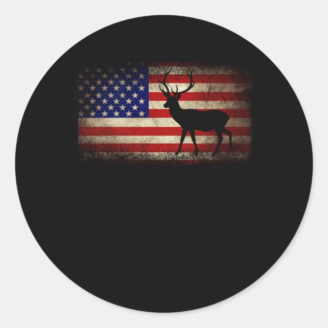 Deer Hunting American Flag USA Proud Hunter Classic Round Sticker (Front)
