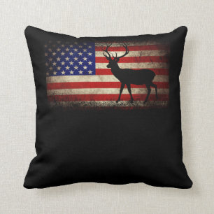 Deer Hunting American Flag USA Proud Hunter Cushion