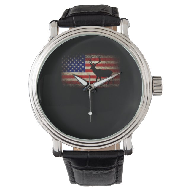 Deer Hunting American Flag USA Proud Hunter Watch (Front)