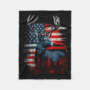 Deer Hunting American Flag Whitetail Buck Antlers Fleece Blanket