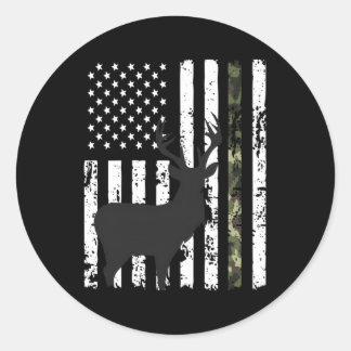 Deer Hunting American Flag Whitetail Buck Camo Classic Round Sticker