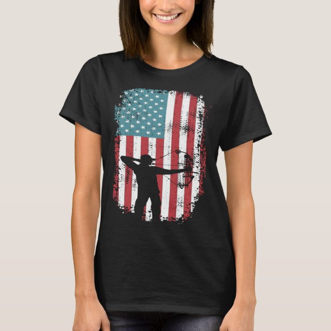 Deer Hunting Bow Hunting American Flag Patriotic T-Shirt (Front)
