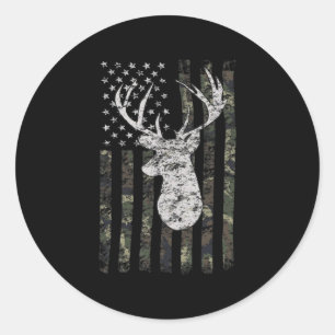 Deer Hunting Camo American Flag Classic Round Sticker