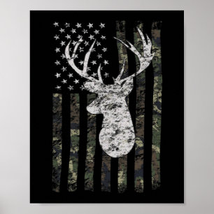 Deer Hunting Camo American Flag  Poster