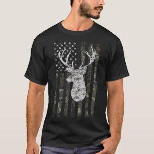 Deer Hunting Camo American Flag  T-Shirt