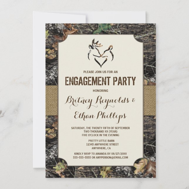 Deer Hunting Camo Engagement Party Invitations (Front)