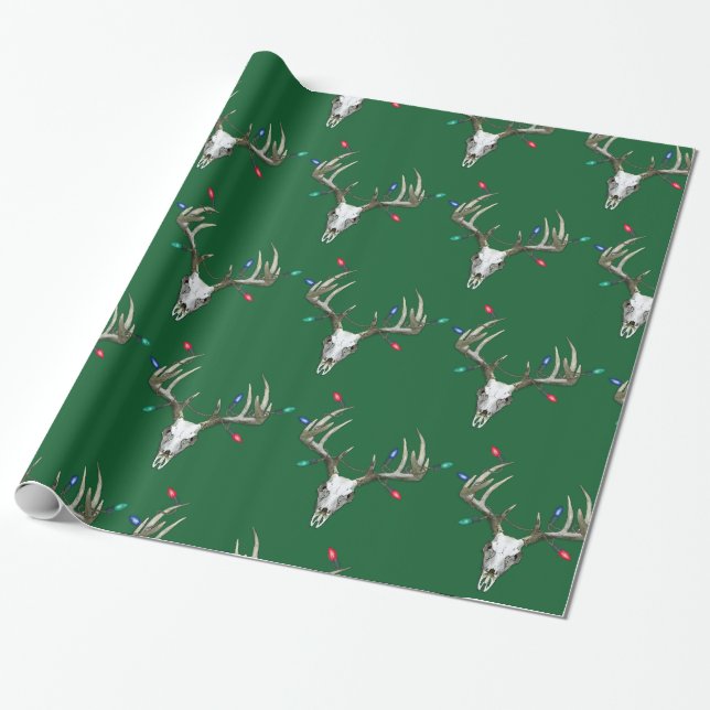 Deer Hunting Christmas Lights in Antlers  Wrapping Wrapping Paper (Unrolled)