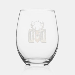 Deer Hunting Dad Camo Buck Vector Shirt Design_1 Stemless Wine Glass