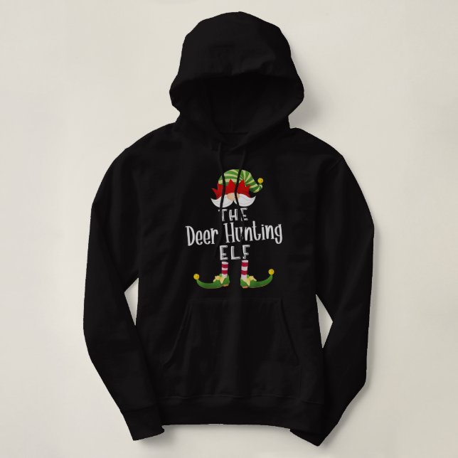 Deer Hunting Elf Group Christmas Funny Pajama Part Hoodie (Design Front)